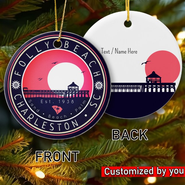 Folly Beach SC Souvenirs Retro Sunset Pier 60 s Julgransprydnad Keramik (Skapare uppladdad)