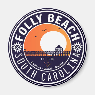 Folly Beach SC Souvenirs Retro Sunset Pier 60 s Magnet