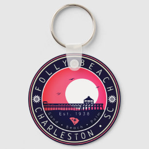 Folly Beach SC Souvenirs Retro Sunset Pier 60 s Nyckelring