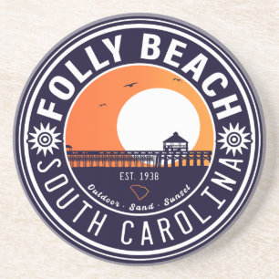 Folly Beach SC Souvenirs Retro Sunset Pier 60 s Underlägg
