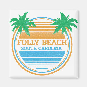 Folly Beach South Carolina Handflatan Träd Magnet