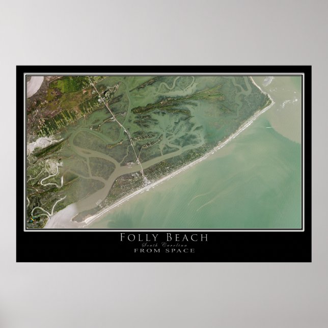 Folly Beach South Carolina Satellite Poster Karta (Framsidan)