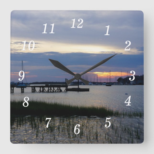 Folly Harbour Sunset Wall Clock Fyrkantig Klocka (Framsida)
