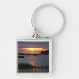 Folly River Sunset Fyrkantig Silverfärgad Nyckelring