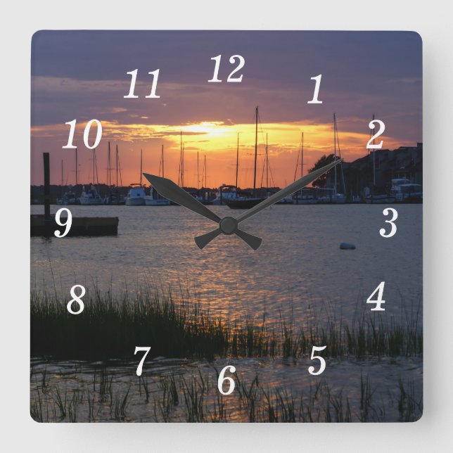 Folly River Sunset Wall Clock Fyrkantig Klocka (Framsida)