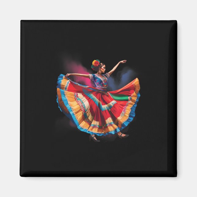 Folresollco Woman Dancing Mexican Heritage FolDan Magnet (Framsidan)