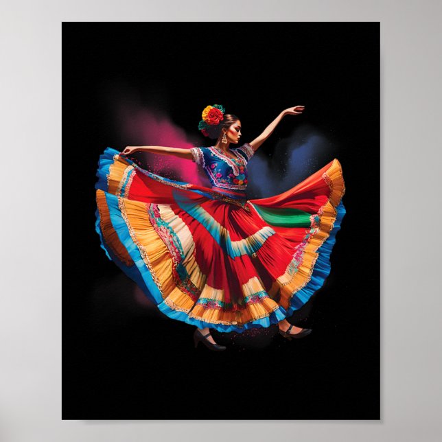 Folresollco Woman Dancing Mexican Heritage FolDan Poster (Framsidan)