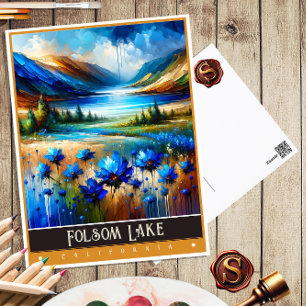 Folsom Lake, Kalifornien   Vintage-målning Vykort