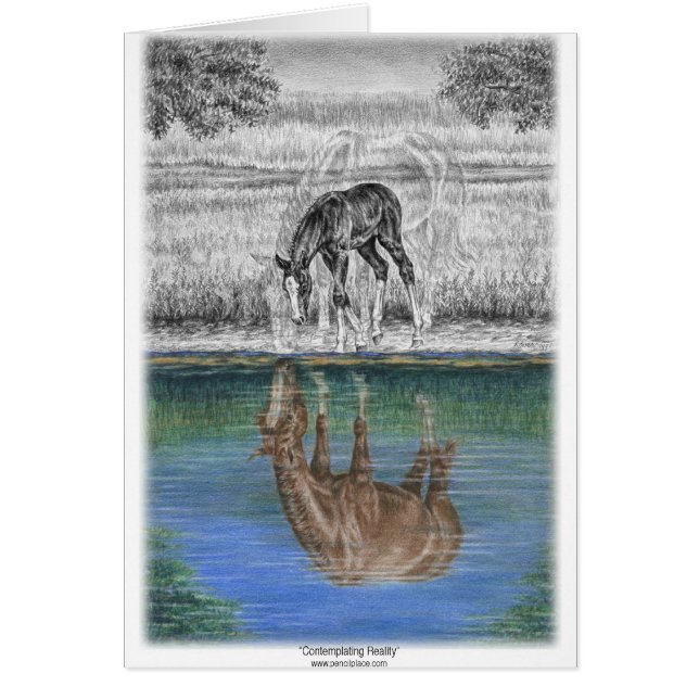 Fölvattenreflexion av hästen hälsningskort (Framsidan)