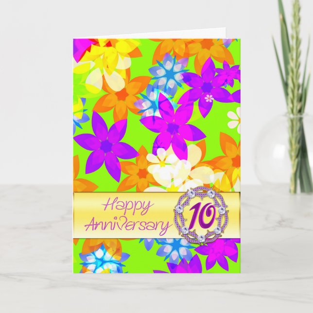 Fomulösa blommor 10-årsdagen för make/maka kort (Framsida)