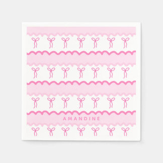 Fond girly rose et blanc nœuds coquette prénom Pappersservett