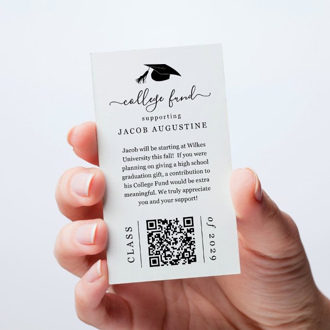 Fondkort för studenten med QR-kod infogat Visitkort (Skapare uppladdad)