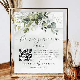 Fondsignatur för Greenery QR-koden Honeymoon Bröll Poster
