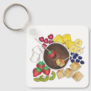 Fondue Fruit Cake Berries Marshmallow Dessert Food Nyckelring