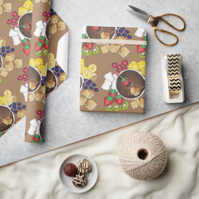 Fondue Fruit Cake Berries Marshmallow Dessert Food Presentpapper (Hantverk)