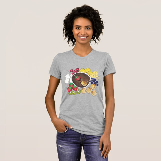 Fondue Fruit Cake Berries Marshmallow Dessert Food T Shirt (Hel framsida)