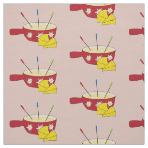 Fondue Pot och Swiss Cheese Doodle Fabric Tyg
