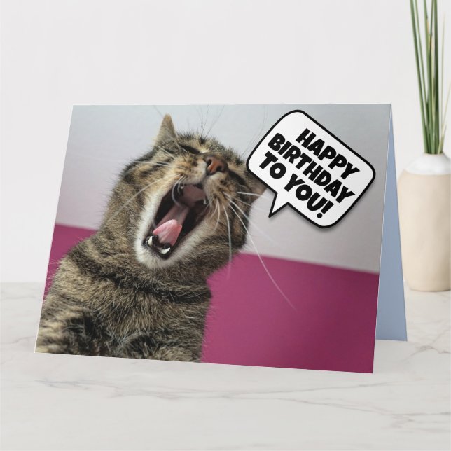FONNY CAT SINGING GRATTIS PÅ FÖDELSEDAGEN Greeting Kort (Framsida)