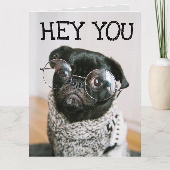 FONNY PUG HUND BIRTHDAY GREETING CARDS KORT (Framsida)
