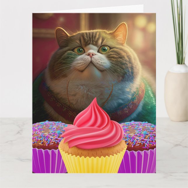 FONNY TJOCK CAT BIRTHDAY GREETY CARD TACK KORT (Framsida)