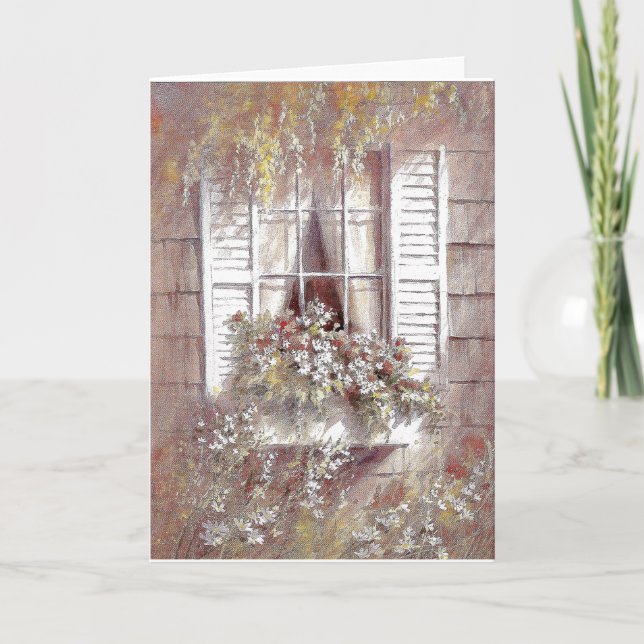 Fönster, blommor och luckor  Vårens skönhet Kort (Framsida)