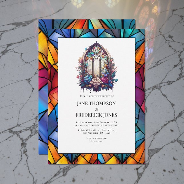 Fönster för fastfärgad glaskyrka i Bröllop Inbjudningar (Stained Glass Church Window Wedding Invitation)