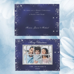 Fönster för fotot på blått silver glitter anteckningskort