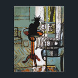 Fönster för grönt med svart katt vykort<br><div class="desc">Konst på vykort</div>