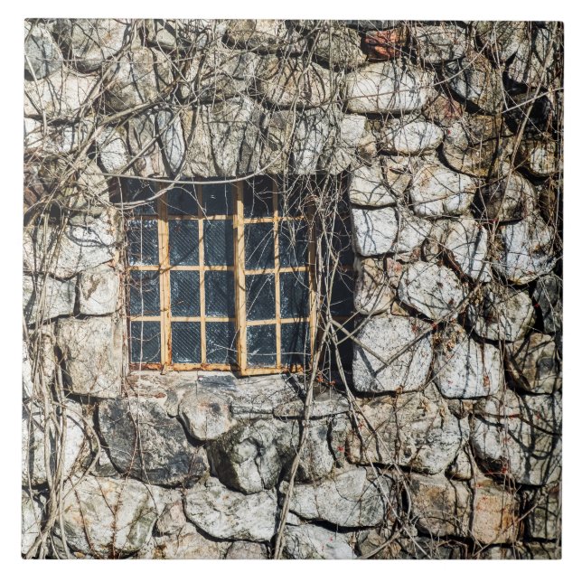 Fönster i en stenvägg kakelplatta (Framsidan)