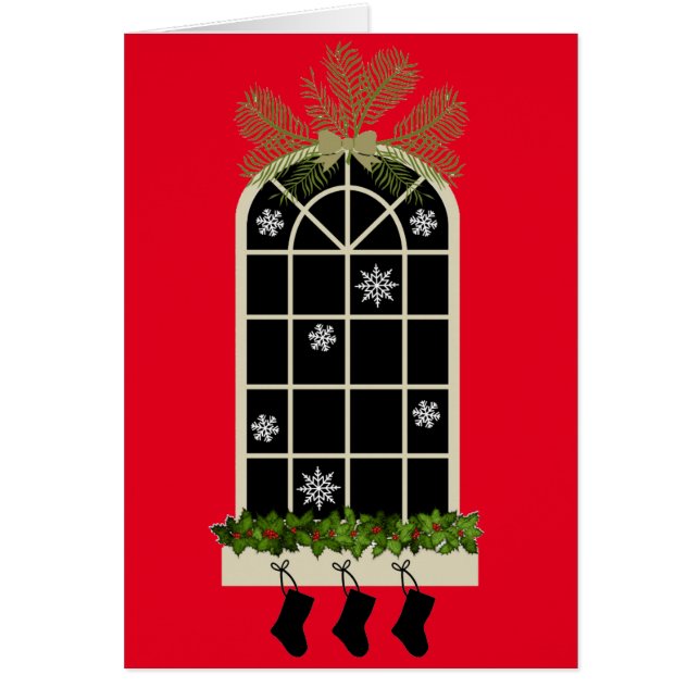 Fönster, jul Kväll Hälsningskort (Framsidan)