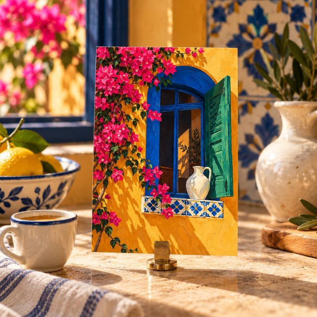 Fönster med Bougainvillea konsttryck Poster (4 x 6 inch unframed semi-gloss print. Flat printed artwork. Styled scene; props not included.)