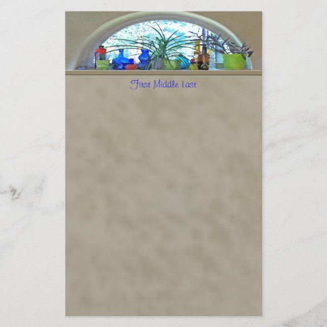 Fönster med eget namn Glass Flaskor Plants Waterco Brevpapper (Framsida)