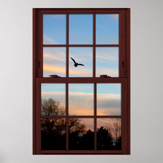 Fönster med flygande fågelbild med Visningsbild Poster (Framsidan)