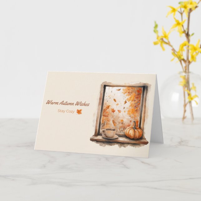 Fönster med vattenfärg-regn med Pumpkin och kaffe Kort (Gul blomma)