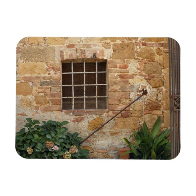 Fönster och gammal stenvägg, Pienza, Italien Magnet (Horisontell)