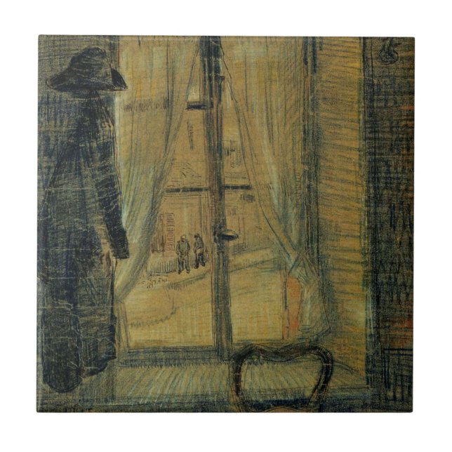 Fönster på Bataille restaurang av Vincent van Gogh Kakelplatta (Framsidan)