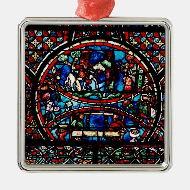 Fönster som visar den bra barnsamariten julgransprydnad metall (Framsidan)