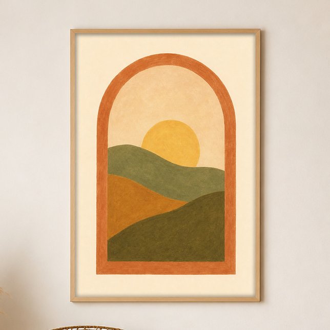Fönster till kullarna Gouache Boho konstaffisch Poster (Shown framed for scale. Poster ships unframed; frames are an optional add-on.)