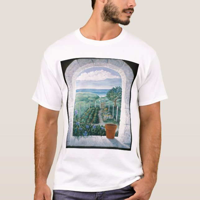 Fönster till trädgård Kvinna Tee Shirt (Framsida)