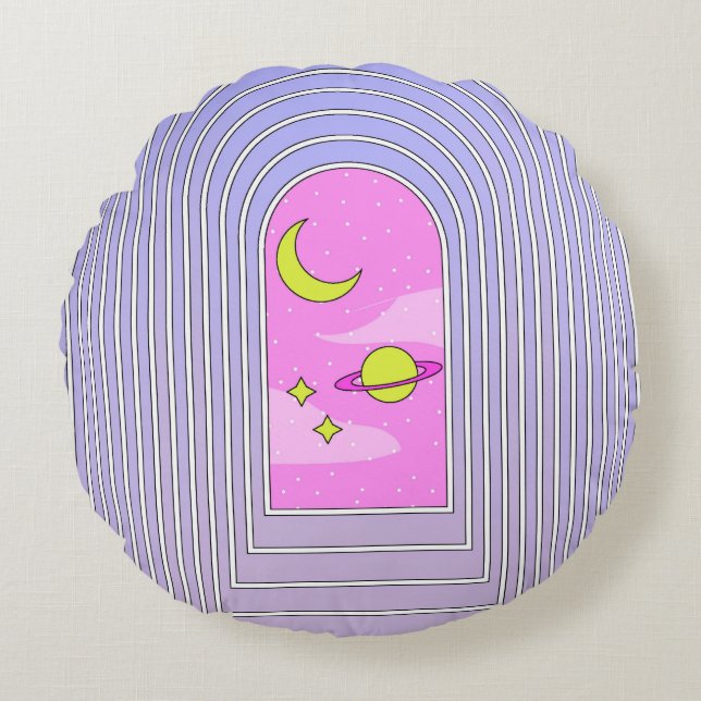 Fönster till universum, esoteriska cosmos digital  rund kudde (Framsidan)