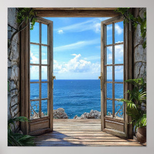 Fönsterattrapp Strandmotiv för Hemmet 🪟🌊 Poster