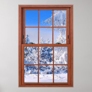 Fönsterbild för färsk Snö-täckningsbild Poster