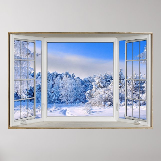 Fönsterbild för färsk Snö-täckningsfake Poster (Framsidan)