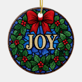 Fönsterglas-julkransmycke med texten GLÄDJE Julgransprydnad Keramik
