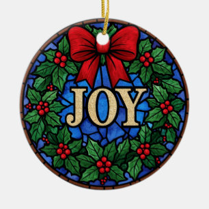 Fönsterglas-julkransmycke med texten GLÄDJE Julgransprydnad Keramik