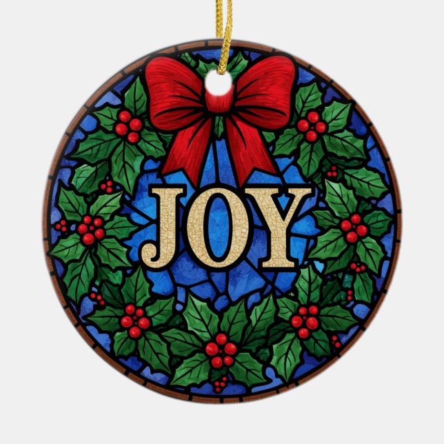Fönsterglas-julkransmycke med texten GLÄDJE Julgransprydnad Keramik (Framsidan)