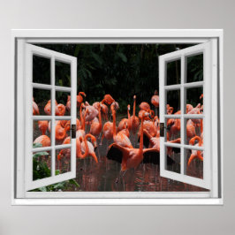 Fönsterillusion Rosa Flamingos Poster