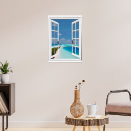 Fönsterimitation Blå himmel Tropiskt havsutsikt Poster