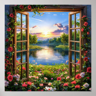Fönsterlandskap Fönsterillusion Naturvy Poster