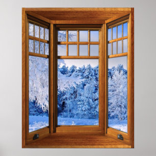 Fönsterljudet i träbukten Snö på friska scenen Poster